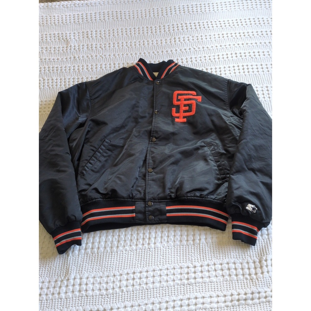 Vintage Starter San Francisco Giants Satin Bomber Jacket Size XL USA Made Black